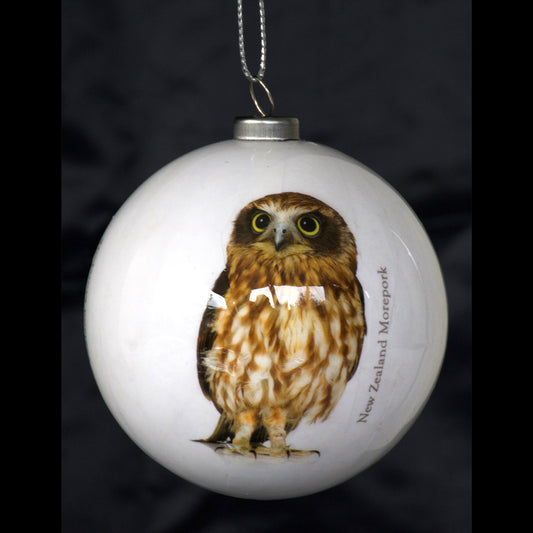 NZ Bird Baubles - Classic White - Morepork / Owl - Set of 3