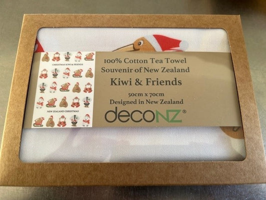 Boutique Tea Towel - Gift Boxed - Christmas Kiwi and Friends