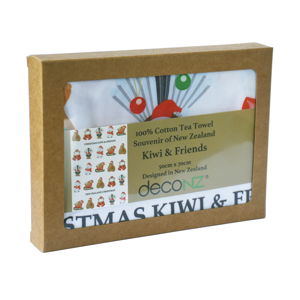 Boutique Tea Towel - Gift Boxed - Christmas Kiwi and Friends