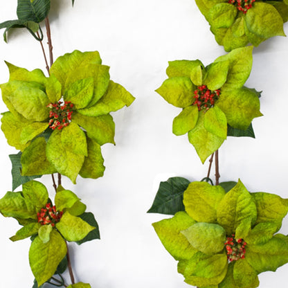 Garland - Poinsettia Flowers - Christmas Green - 183cm