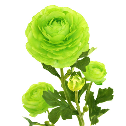 Close-up of lime-green artificial Buttercup flower from Ogilvies NZ